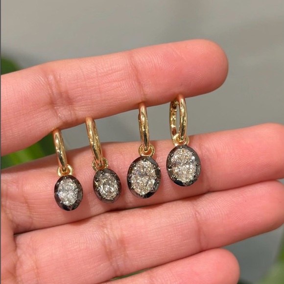 2.04 CTW D VS1 oval hoop drop earrings black rhodium Georgian style
